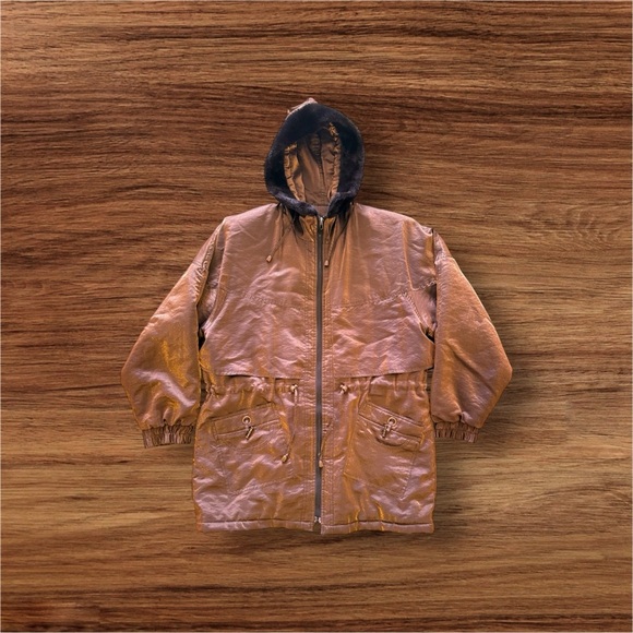 Sarah Morgan Vintage Winter Coat Women's hoodie pocket full zipper brown black L - Picture 2 of 16